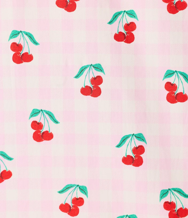 PJ Salvage Afterparty Long Sleeve Notch Collar Woven Poplin Cherry Gingham Print Shorty Pajama Set