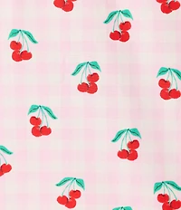 PJ Salvage Afterparty Long Sleeve Notch Collar Woven Poplin Cherry Gingham Print Shorty Pajama Set