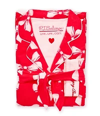 PJ Salvage Bow Print #double;Sleeping Beauty#double; Embroidered Long Sleeve Notch Collar Flannel Pajama & Headband Holiday Pajama Set