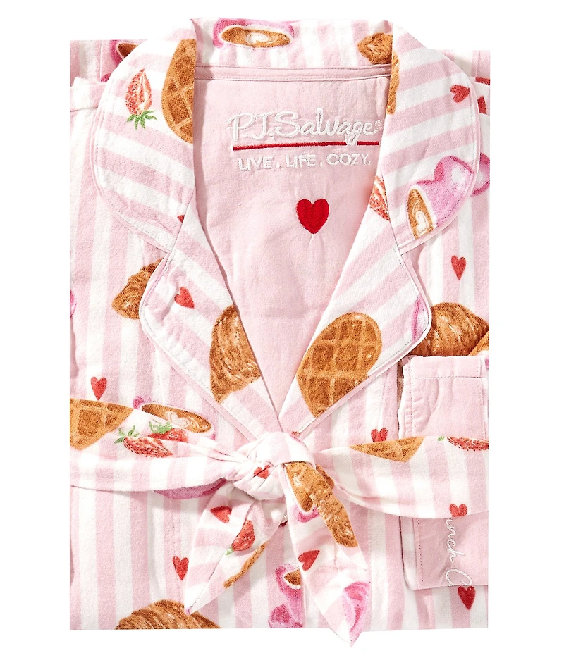 PJ Salvage Brunch Print #double;Brunch Club#double; Embroidered Long Sleeve Notch Collar Flannel Pajama & Headband Set