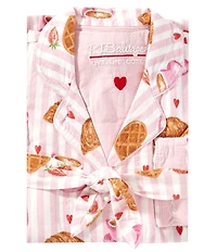 PJ Salvage Brunch Print #double;Brunch Club#double; Embroidered Long Sleeve Notch Collar Flannel Pajama & Headband Set