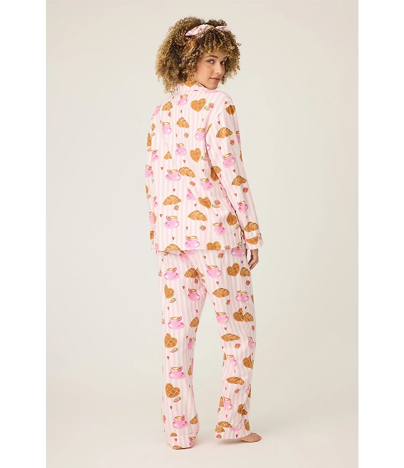 PJ Salvage Brunch Print #double;Brunch Club#double; Embroidered Long Sleeve Notch Collar Flannel Pajama & Headband Set