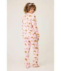 PJ Salvage Brunch Print #double;Brunch Club#double; Embroidered Long Sleeve Notch Collar Flannel Pajama & Headband Set