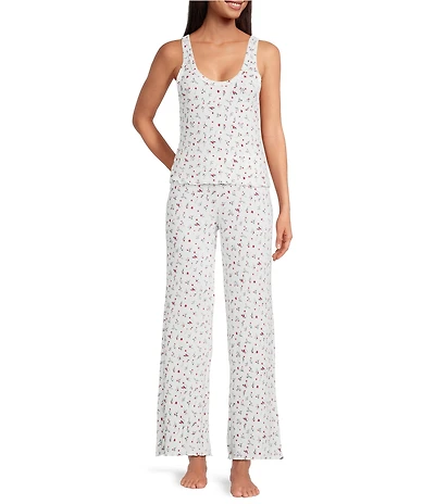 Pj Salvage Brushed Knit Sleeveless Scoop Neck Long Floral Print Pajama Set