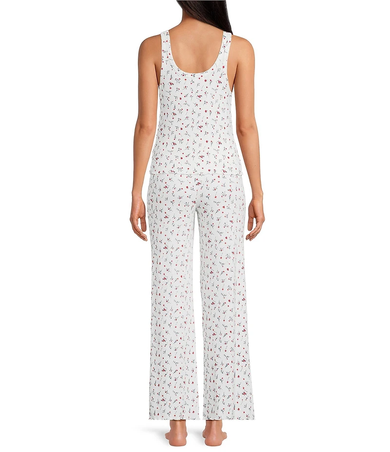 Pj Salvage Brushed Knit Sleeveless Scoop Neck Long Floral Print Pajama Set