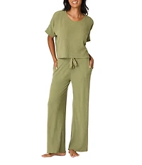 PJ Salvage Brushed Melange Knit Short Sleeve Scoop Neck Long Sleep Lounge Set