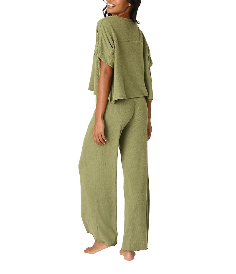 PJ Salvage Brushed Melange Knit Short Sleeve Scoop Neck Long Sleep Lounge Set