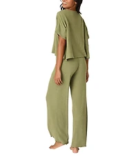 PJ Salvage Brushed Melange Knit Short Sleeve Scoop Neck Long Sleep Lounge Set