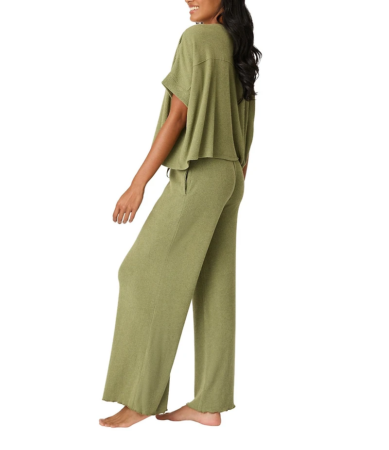 PJ Salvage Brushed Melange Knit Short Sleeve Scoop Neck Long Sleep Lounge Set