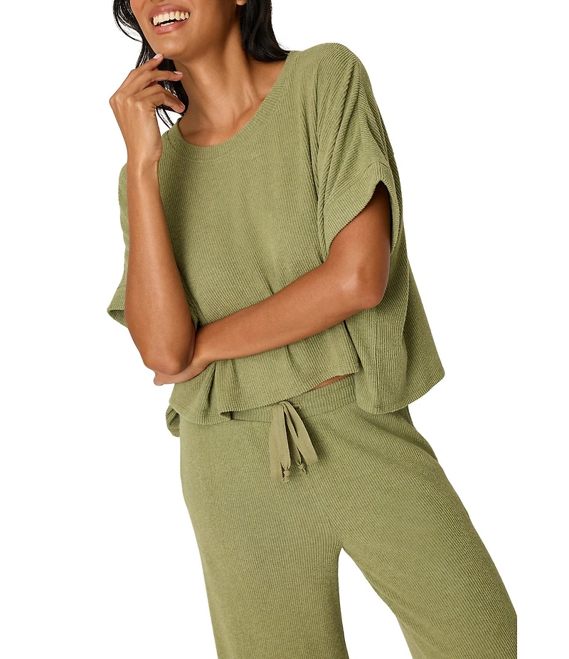 PJ Salvage Brushed Melange Knit Short Sleeve Scoop Neck Long Sleep Lounge Set