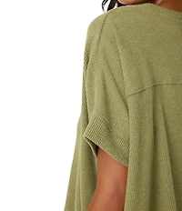 PJ Salvage Brushed Melange Knit Short Sleeve Scoop Neck Long Sleep Lounge Set