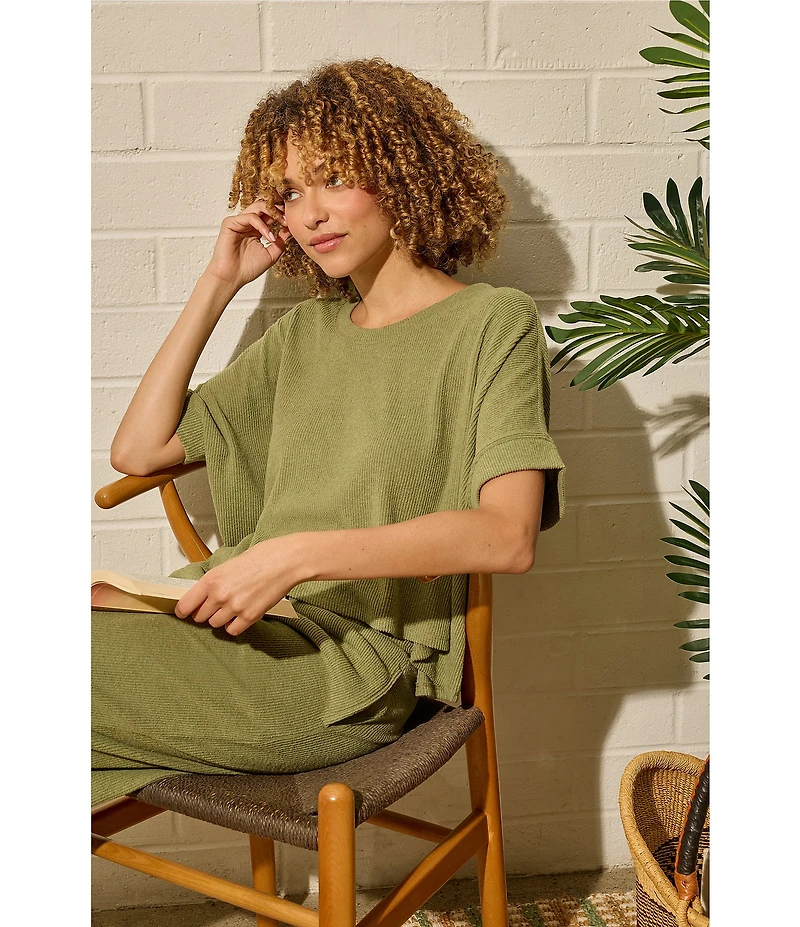 PJ Salvage Brushed Melange Knit Short Sleeve Scoop Neck Long Sleep Lounge Set