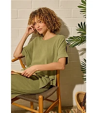 PJ Salvage Brushed Melange Knit Short Sleeve Scoop Neck Long Sleep Lounge Set
