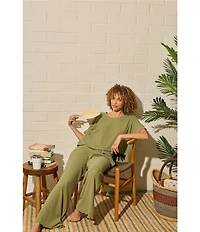 PJ Salvage Brushed Melange Knit Short Sleeve Scoop Neck Long Sleep Lounge Set
