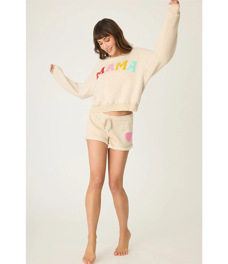 PJ Salvage Brushed Terry Heart Detail Drawstring Tie Coordinating Sleep Shorts
