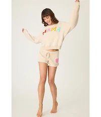PJ Salvage Brushed Terry Heart Detail Drawstring Tie Coordinating Sleep Shorts