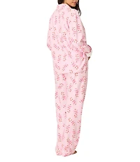 PJ Salvage Candy Cane Print #double;Sweeter Than Sugar#double; Embroidered Long Sleeve Notch Collar Flannel Pajama & Headband Holiday Set