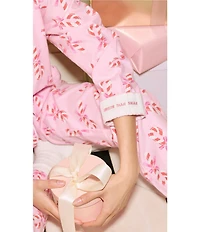 PJ Salvage Candy Cane Print #double;Sweeter Than Sugar#double; Embroidered Long Sleeve Notch Collar Flannel Pajama & Headband Holiday Set