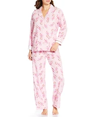 PJ Salvage Candy Cane Print #double;Sweeter Than Sugar#double; Embroidered Long Sleeve Notch Collar Flannel Pajama & Headband Holiday Set
