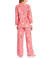 PJ Salvage Cat Print #double;Lets Get Fizzical#double; Embroidered Long Sleeve Notch Collar Flannel Pajama & Headband Holiday Set