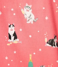 PJ Salvage Cat Print #double;Lets Get Fizzical#double; Embroidered Long Sleeve Notch Collar Flannel Pajama & Headband Holiday Set