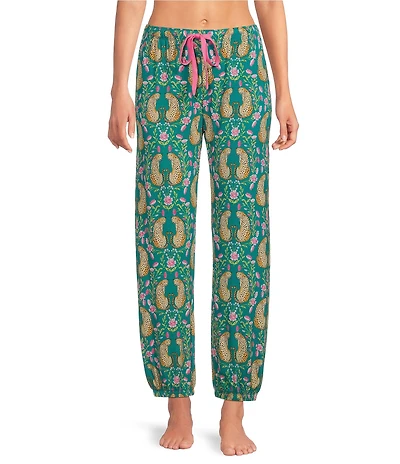 PJ Salvage Cheetah Floral Print Jersey Knit Drawstring Coordinating Sleep Jogger