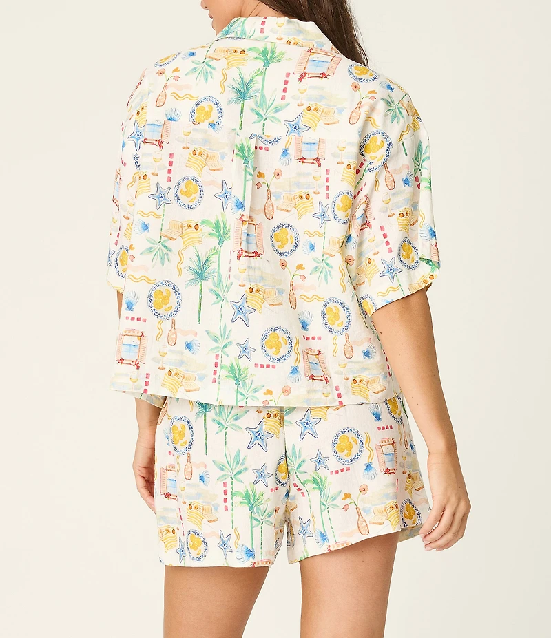 PJ Salvage Ciao Babe Short Sleeve Notch Collar Woven Shorty Pajama Set