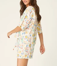 PJ Salvage Ciao Babe Short Sleeve Notch Collar Woven Shorty Pajama Set