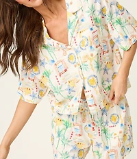 PJ Salvage Ciao Babe Short Sleeve Notch Collar Woven Shorty Pajama Set