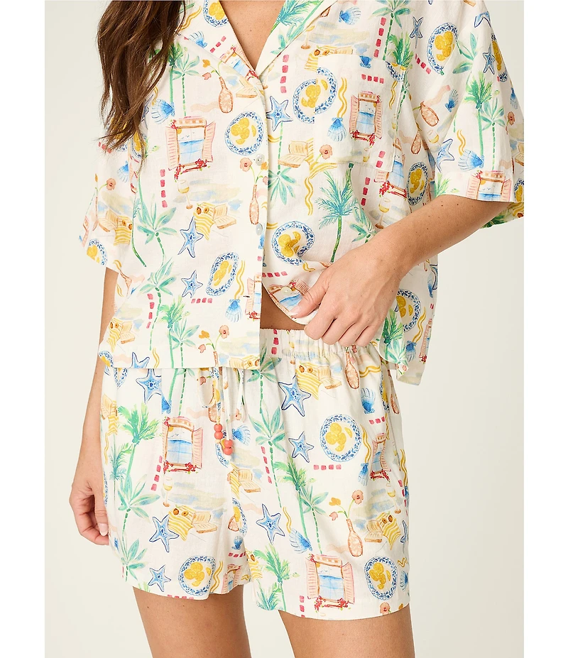 PJ Salvage Ciao Babe Short Sleeve Notch Collar Woven Shorty Pajama Set