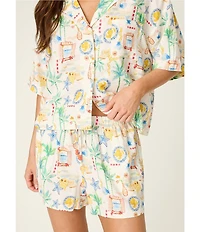 PJ Salvage Ciao Babe Short Sleeve Notch Collar Woven Shorty Pajama Set