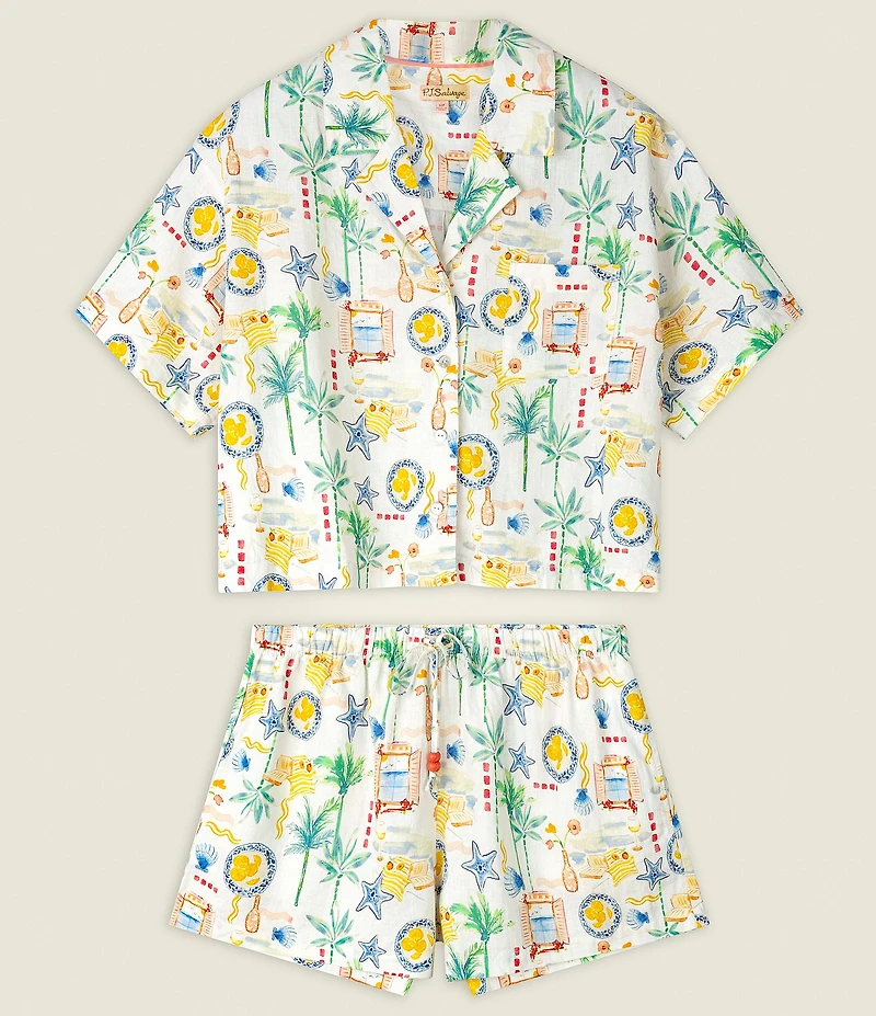 PJ Salvage Ciao Babe Short Sleeve Notch Collar Woven Shorty Pajama Set