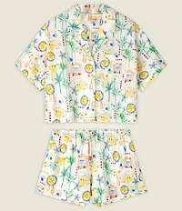 PJ Salvage Ciao Babe Short Sleeve Notch Collar Woven Shorty Pajama Set