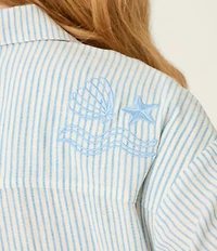 PJ Salvage Ciao Babe Short Sleeve Notch Collar Woven Striped Embroidered Shorty Pajama Set