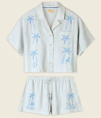 PJ Salvage Ciao Babe Short Sleeve Notch Collar Woven Striped Embroidered Shorty Pajama Set