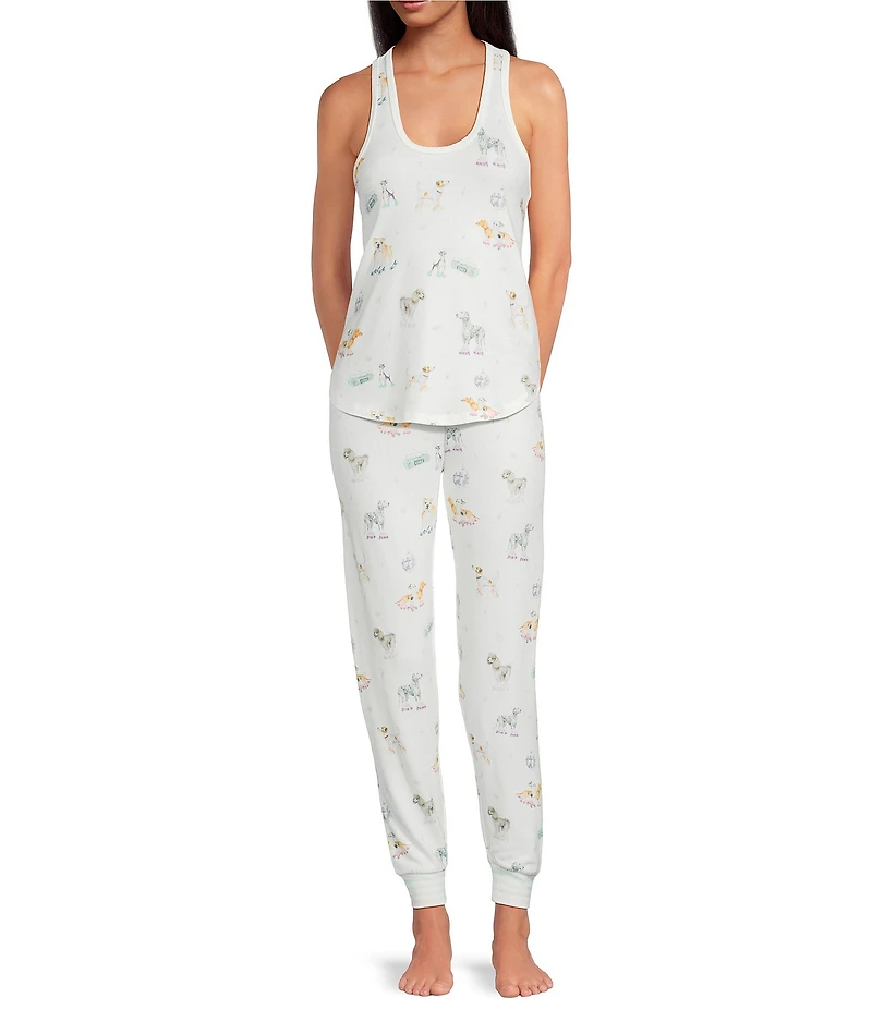 PJ Salvage Disco Dog Peachy Knit Drawstring Tie Coordinating Sleep Jogger