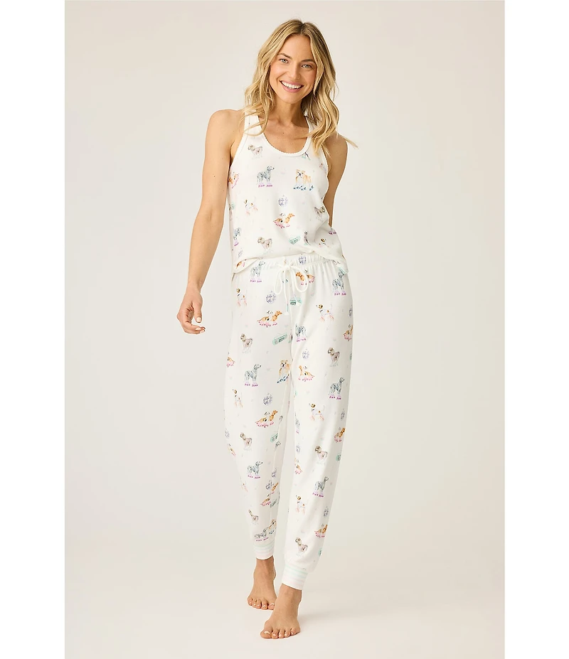 PJ Salvage Disco Dog Peachy Knit Drawstring Tie Coordinating Sleep Jogger