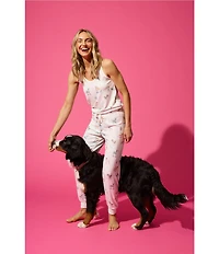 PJ Salvage Disco Dogs Sleeveless Scoop Neck Peachy Knit Coordinating Sleep Top