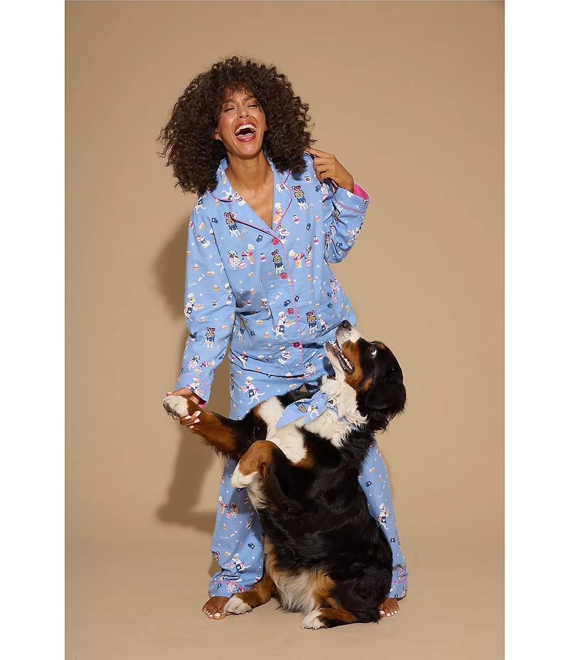 PJ Salvage Dog Print #double;Baked Woof Love#double; Embroidered Long Sleeve Notch Collar Flannel Pajama & Headband Holiday Set
