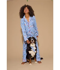 PJ Salvage Dog Print #double;Baked Woof Love#double; Embroidered Long Sleeve Notch Collar Flannel Pajama & Headband Holiday Set