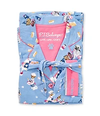 PJ Salvage Dog Print #double;Baked Woof Love#double; Embroidered Long Sleeve Notch Collar Flannel Pajama & Headband Holiday Set