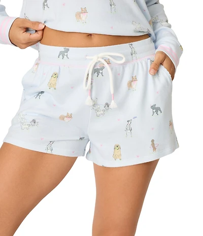PJ Salvage Dog Print Peachy Knit Drawstring Tie Coordinating Sleep Shorts