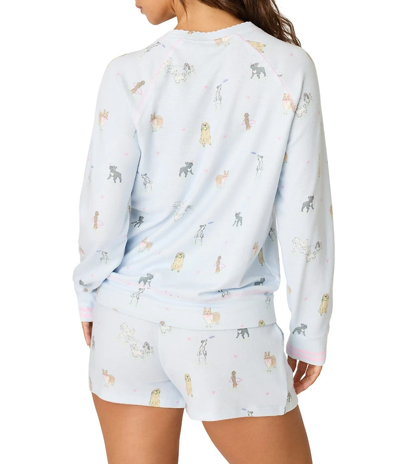 PJ Salvage Dog Print Peachy Knit Long Sleeve Crew Neck Coordinating Sleep Top