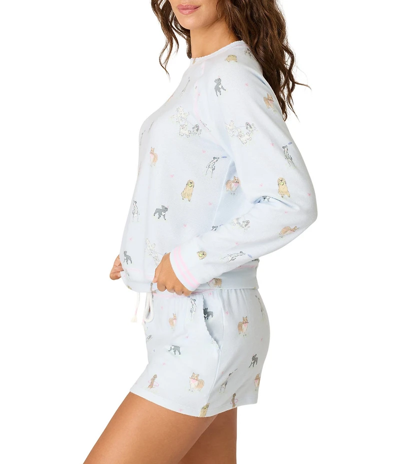 PJ Salvage Dog Print Peachy Knit Long Sleeve Crew Neck Coordinating Sleep Top