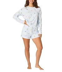 PJ Salvage Dog Print Peachy Knit Long Sleeve Crew Neck Coordinating Sleep Top
