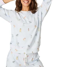 PJ Salvage Dog Print Peachy Knit Long Sleeve Crew Neck Coordinating Sleep Top