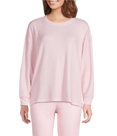 PJ Salvage Dotted Peachy Knit Long Sleeve Crew Neck Coordinating Sleep Top