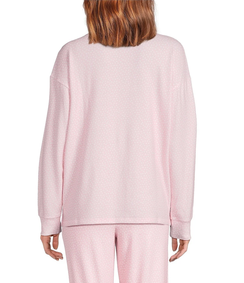 PJ Salvage Dotted Peachy Knit Long Sleeve Crew Neck Coordinating Sleep Top