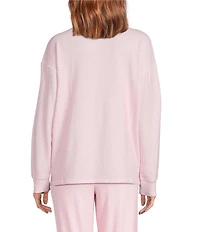 PJ Salvage Dotted Peachy Knit Long Sleeve Crew Neck Coordinating Sleep Top