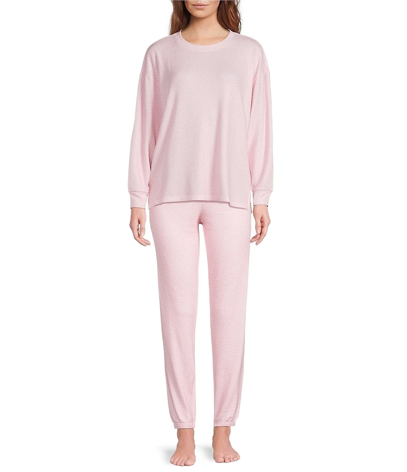 PJ Salvage Dotted Peachy Knit Long Sleeve Crew Neck Coordinating Sleep Top